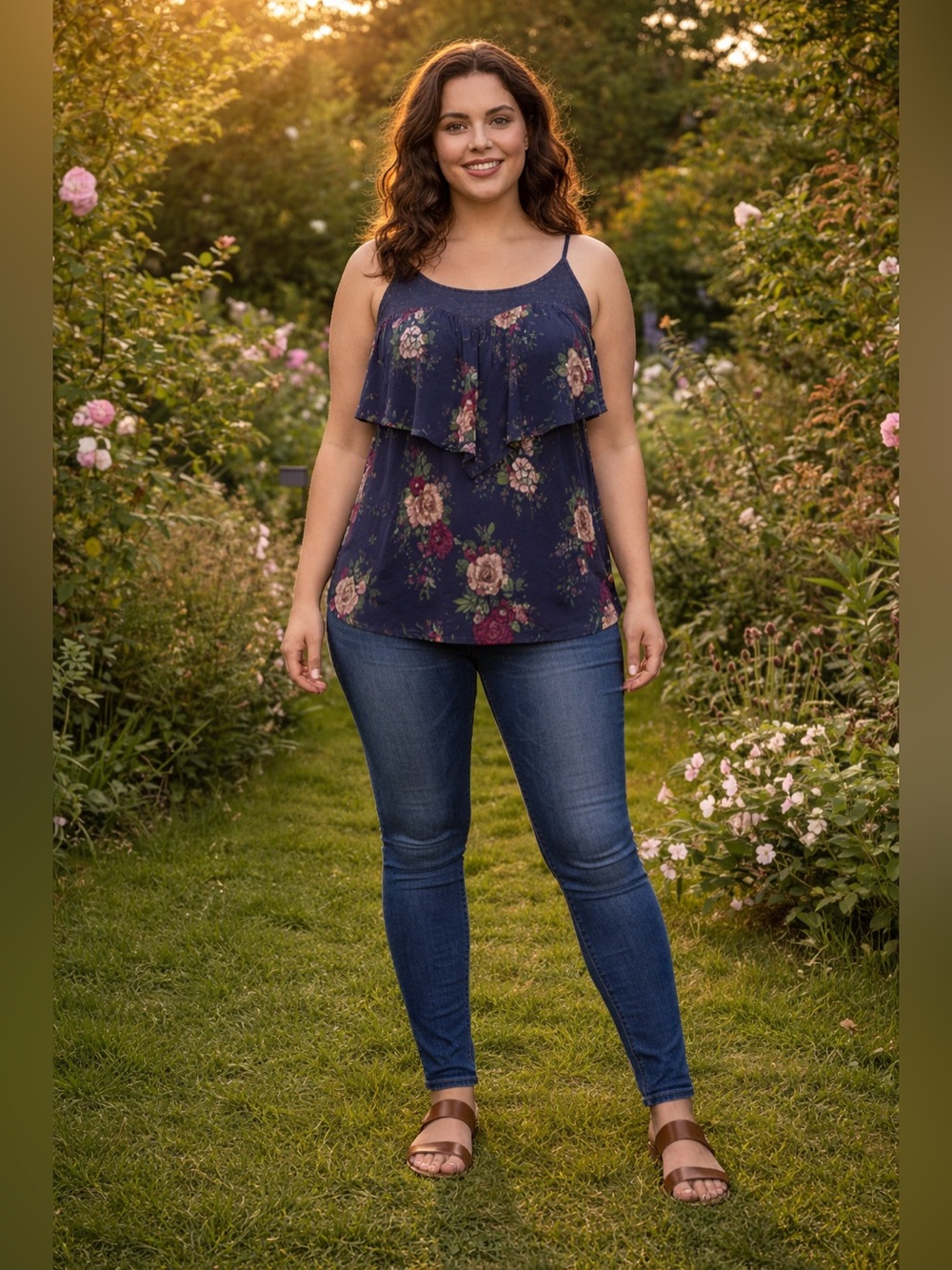 Torrid Boho Floral Crochet Lace Yoke Flounce Ruffle Camisole Top Cotton Size 1X